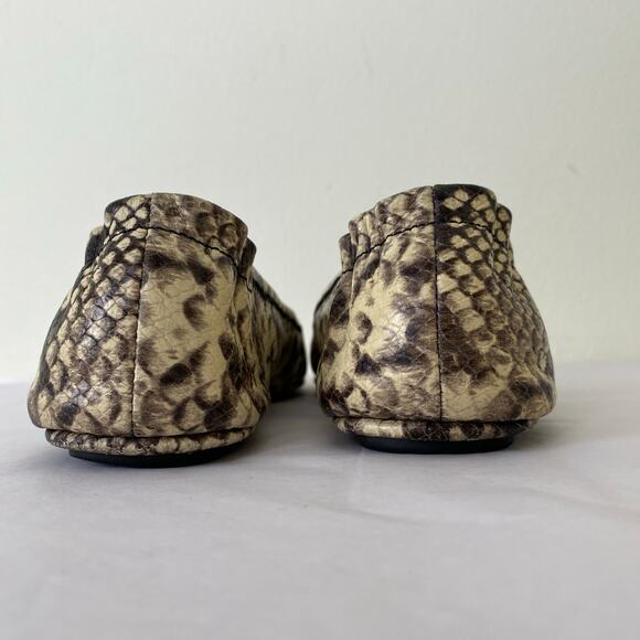 Tory Burch Minnie Flats Size 8 Roccia Snake Emboss Leather Logo Travel Ballet - Picture 9 of 14